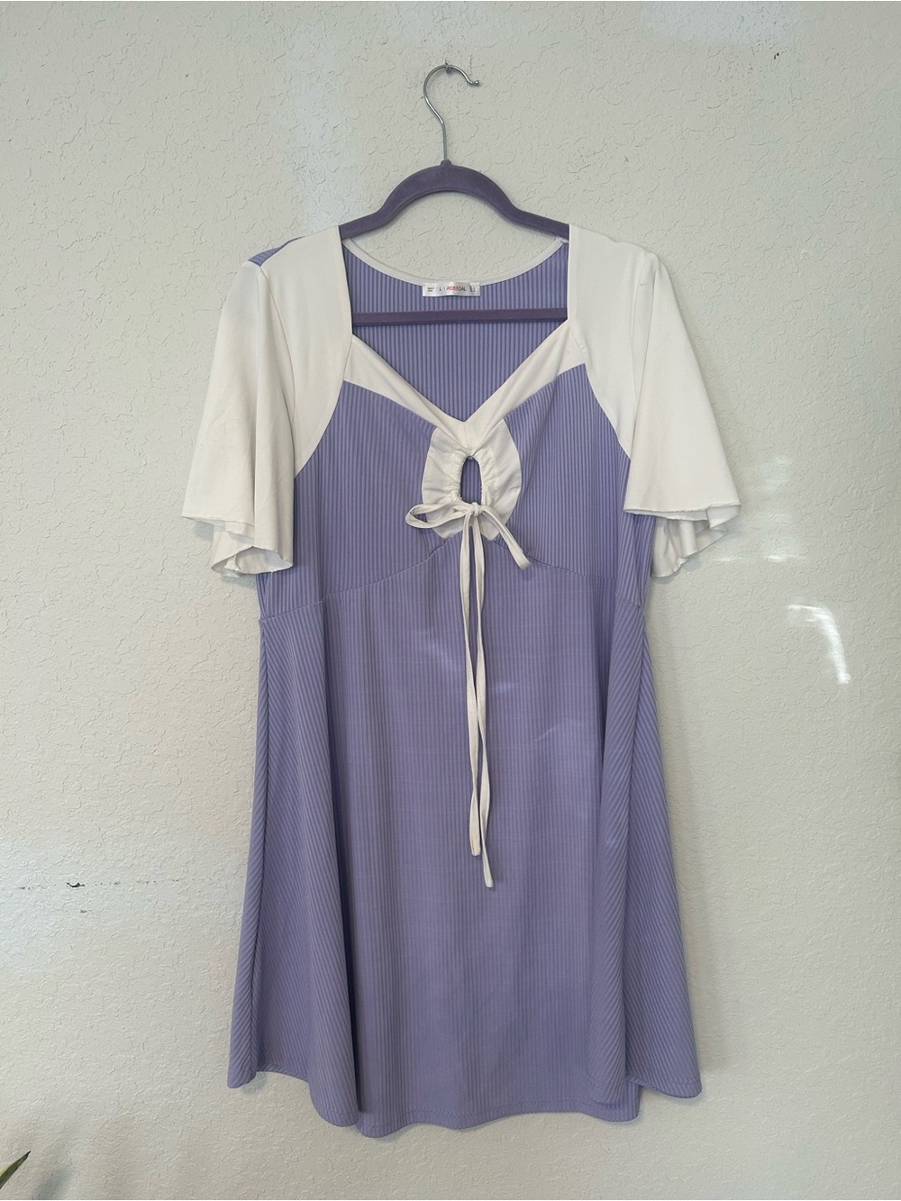 Rosegal Lavender and Cream Striped Top with Velour Accent, Romantic Retro Sz L - Picture 5 of 10
